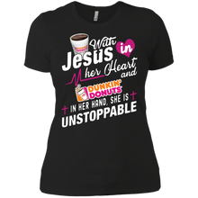 Load image into Gallery viewer, Amazing shirt With Jesus in her Heart and Dunkin' Donuts coffee NL3900 Next Level Ladies' Boyfriend T-Shirt