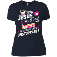 Load image into Gallery viewer, Amazing-shirt-With-Jesus-in-her-Heart-and-Dunkin'-Donuts-coffee-NL3900-Next-Level-Ladies'-Boyfriend-T-Shirt-Black-X-Small-